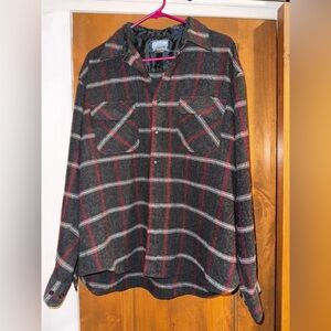 VINTAGE Fieldmaster Shirt Men XL Gray Red Plaid Flannel Wool Button Outdoor